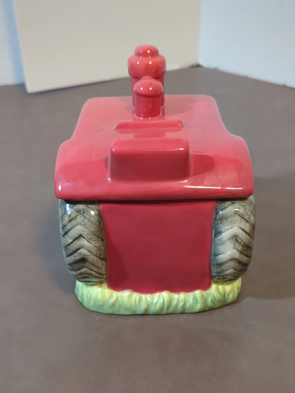 Ceramic Red Farm Tractor Blonder Home Cookie Jar Canister Linda Picken